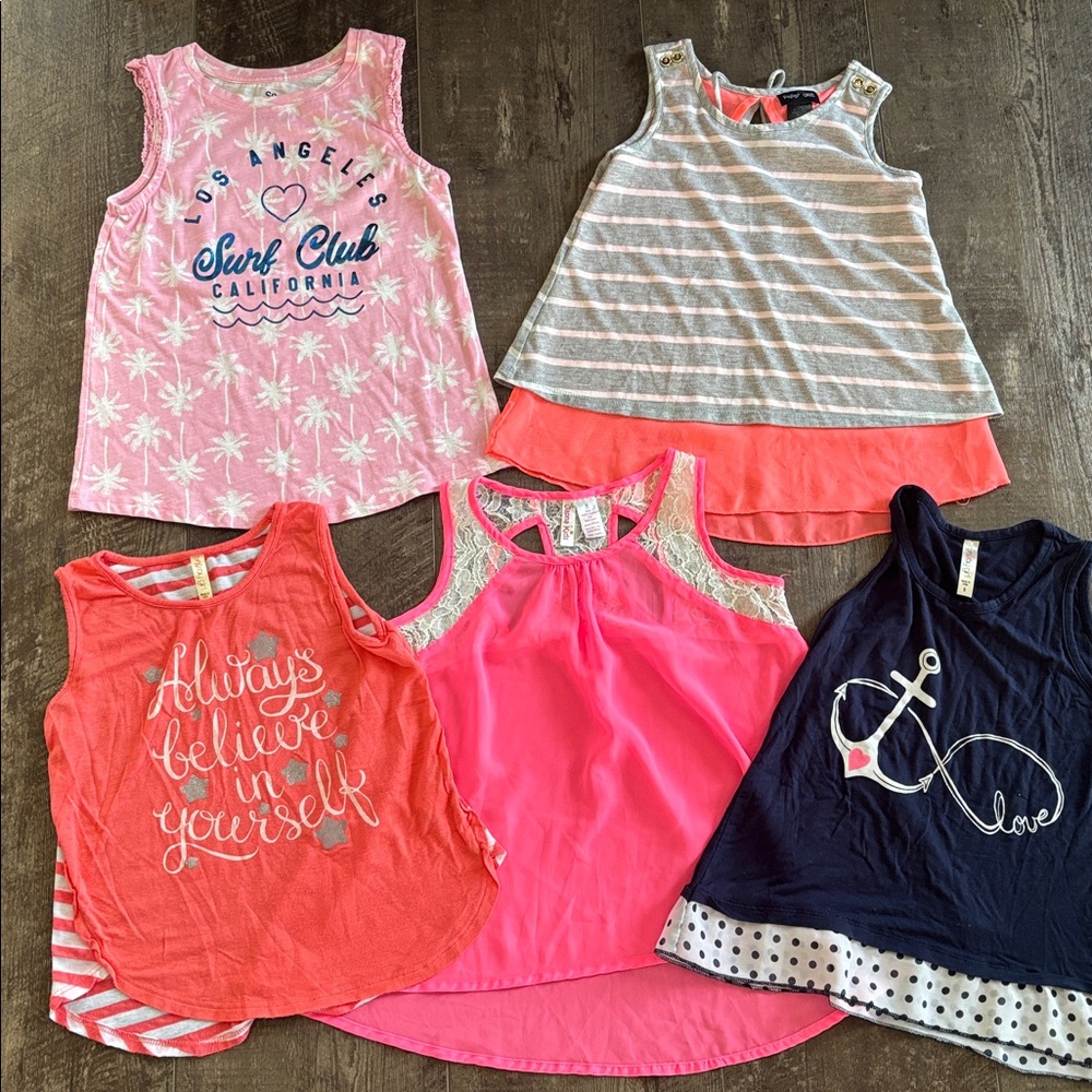 Lot of 5 fashion sleeveless summer tops tanks coral navy pink
